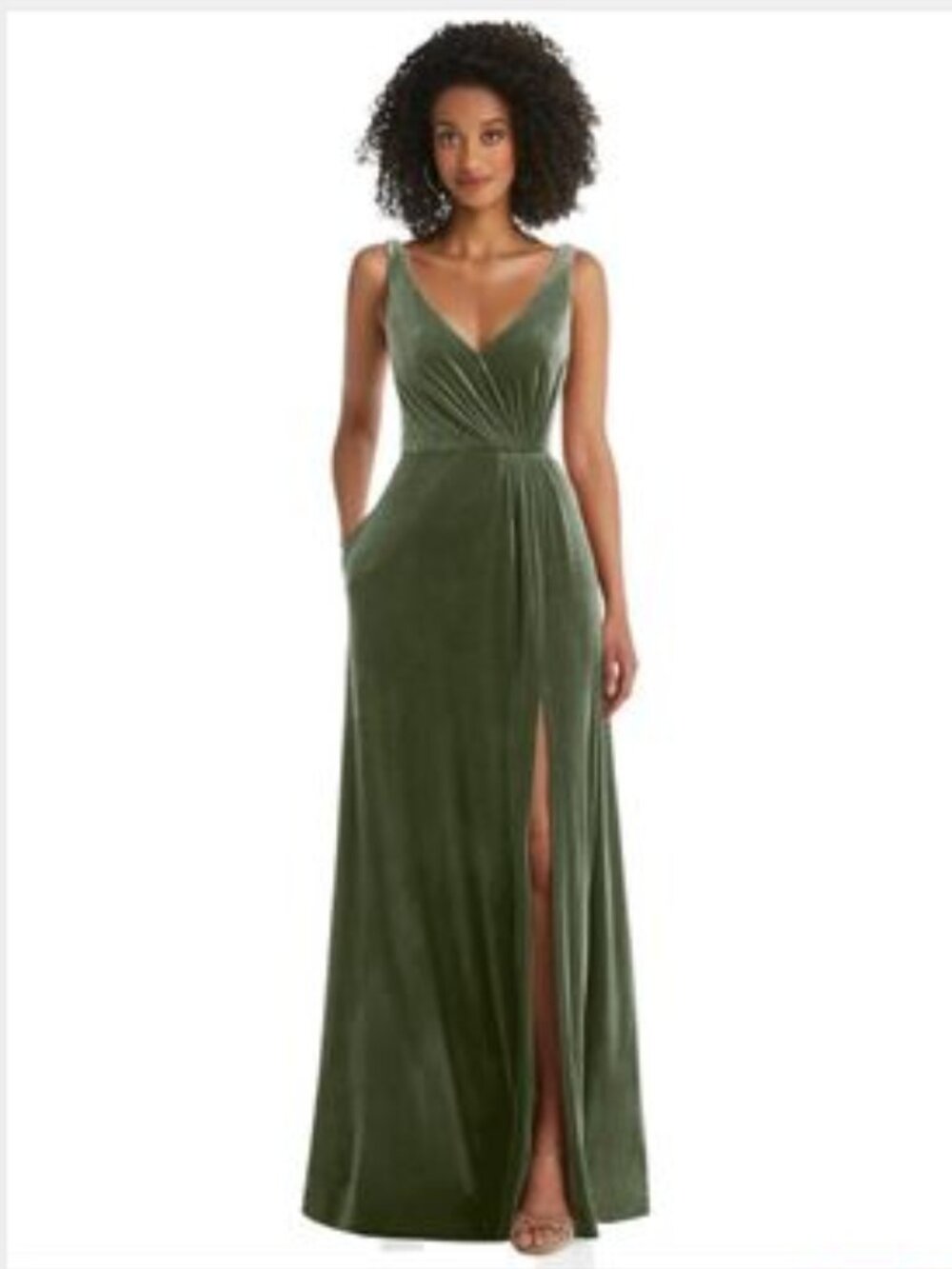 Thread Bridesmaid Dress Size 12 Velvet Maxi Shirred Bodice Front Slit Sage Green